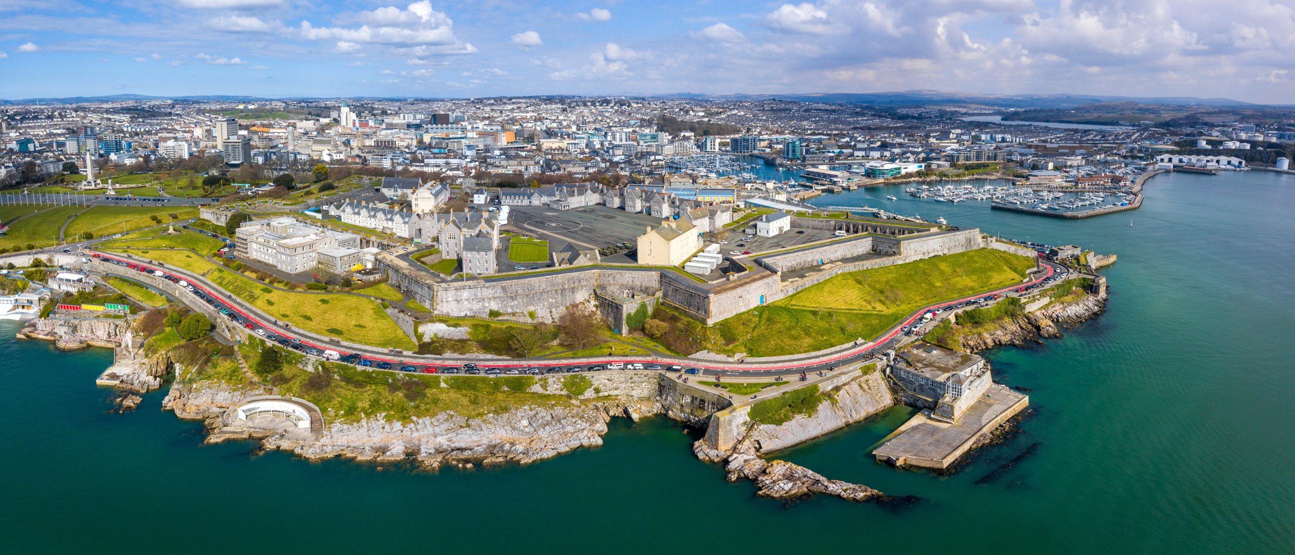 Aerial view of Plymouth's waterfront